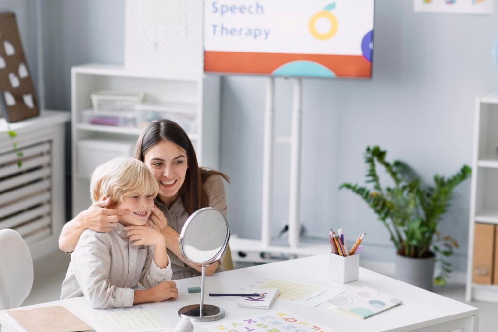 Child attending speech therapy