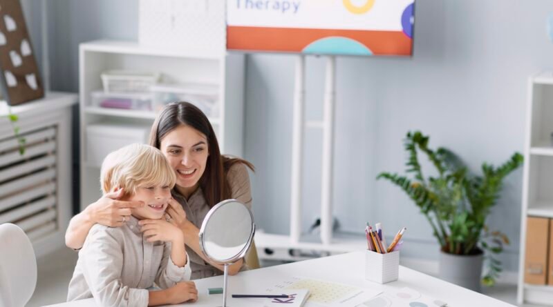 Child attending speech therapy