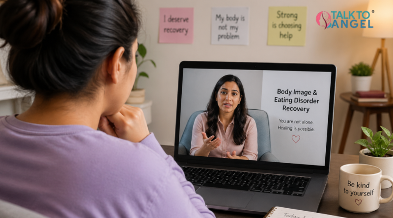 Person in online counselling for body image & eating disorder recovery