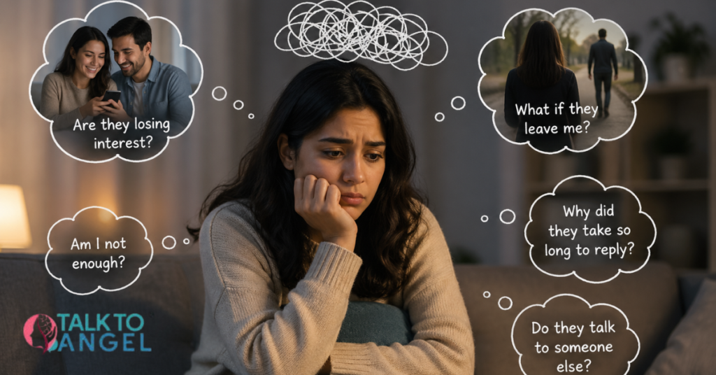 Person overthinking , experiencing relationship anxiety & insecurity