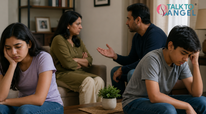 Stressed family sitting apart, showing need for family systemic therapy