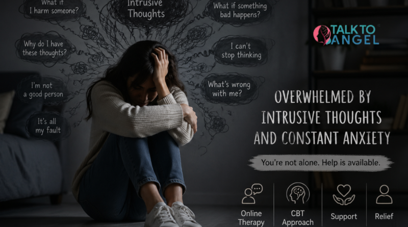 Person sitting alone & overwhelmed by intrusive thoughts and constant anxiety