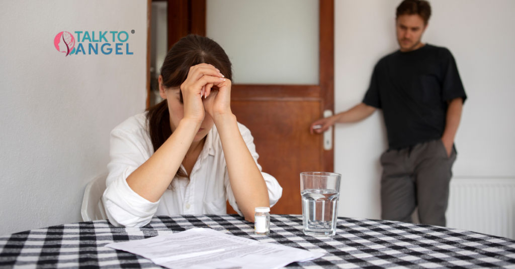 Woman dealing with social pressure after divorce seeking counselling support