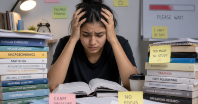 Student overwhelmed by books, struggling with exam anxiety and lack of concentration