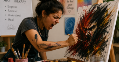 Person expressing anger through painting during an art therapy session
