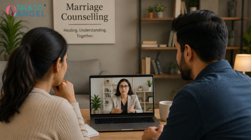 Couple attending online marriage counselling session for emotional neglect and relationship healing