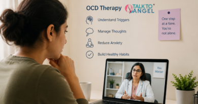 Woman attending an online psychiatrist session to manage OCD repetitive thoughts and anxiety.