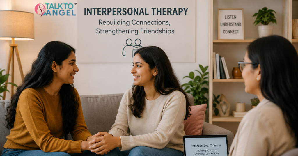 Friends rebuilding emotional connection through Interpersonal Therapy counselling session