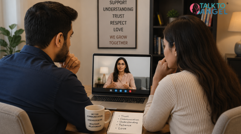 Couple attending online marriage counselling session to overcome jealousy and relationship insecurity.