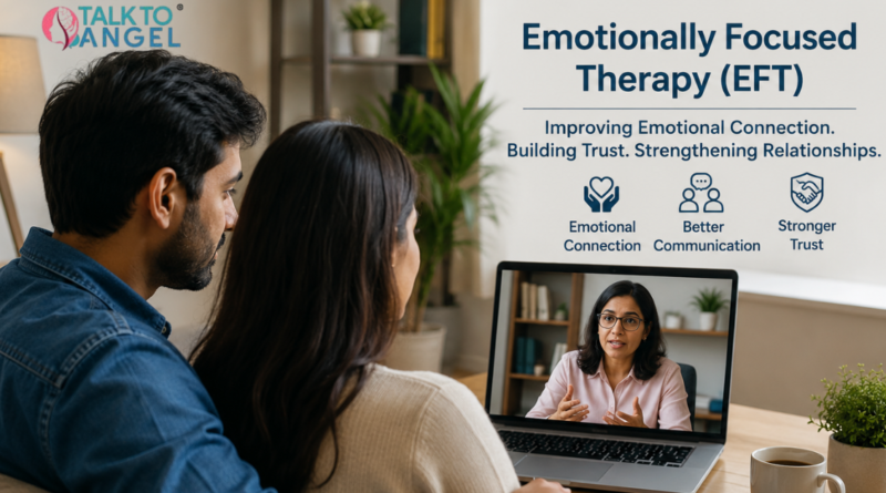 Couple attending online Emotionally Focused Therapy session to improve emotional connection and trust.