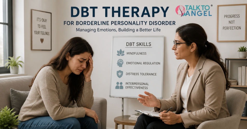 Therapist helping a person with Borderline Personality Disorder manage emotions through DBT therapy.