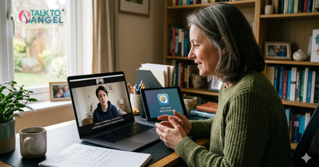 Online counselling session helping a person manage anxiety & OCD symptoms naturally through therapy