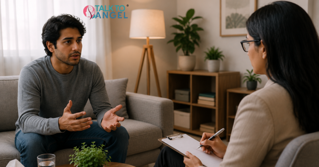 Virtual therapy session supporting schizophrenia treatment and emotional recovery online.