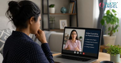 Person sitting at home using a laptop for online counselling to manage phobia anxiety