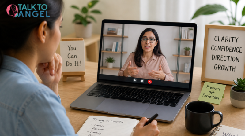 Person using laptop for guidance from an online clinical psychologist to gain clarity in life decisions