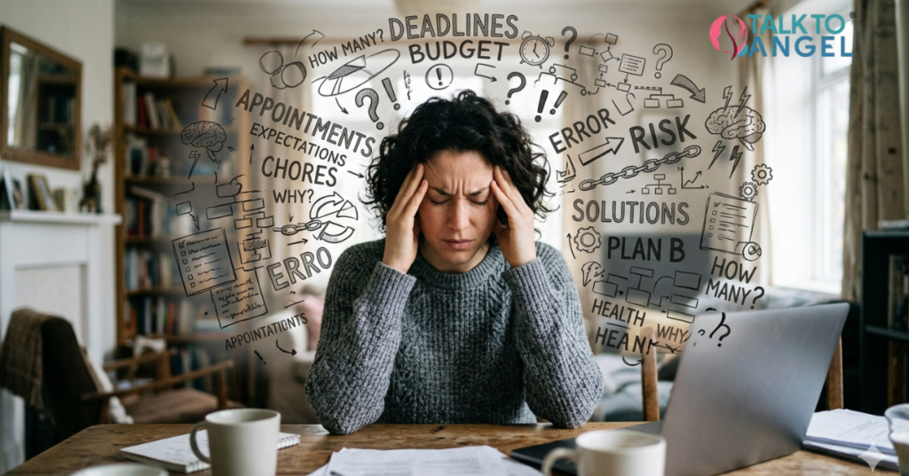 Person looking stressed and lost in thoughts, symbolizing overthinking & feeling trapped in the mind, highlighting the need for ACT therapy