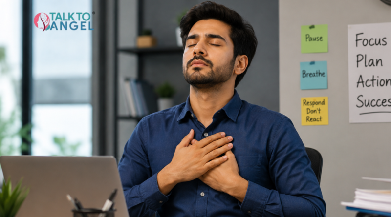 Person holding head in stress, showing irritability & struggling with emotional control