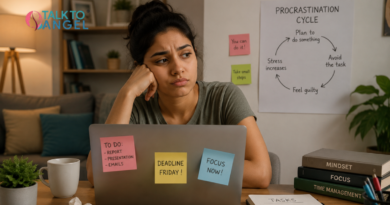 Young professional struggling with procrastination while working on a laptop and thinking to start Behavioural Therapy