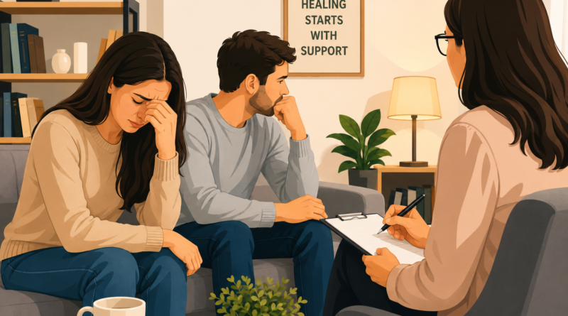 Person feeling distressed after a partner's affair while seeking relationship counselling support.
