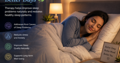 Person sleeping peacefully after therapy helps improve sleep problems naturally and restore healthy sleep patterns.