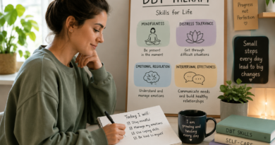 Person practicing DBT therapy techniques to manage emotions, cope with stress, and improve relationships.