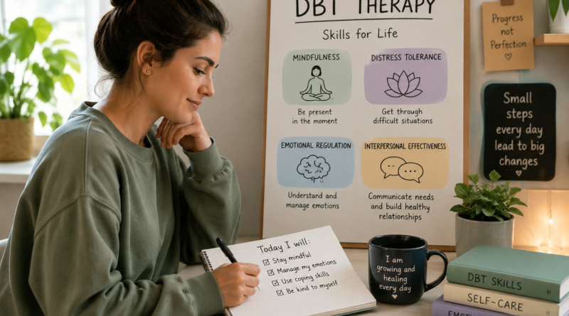 Person practicing DBT therapy techniques to manage emotions, cope with stress, and improve relationships.