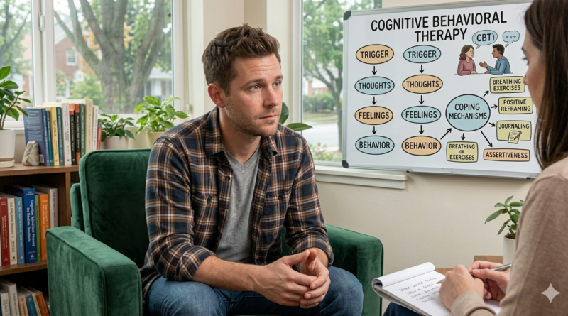 Person receiving online therapy to control emotional outbursts linked to personality disorders.