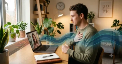 Person learning exposure therapy for panic disorder with therapist guidance online