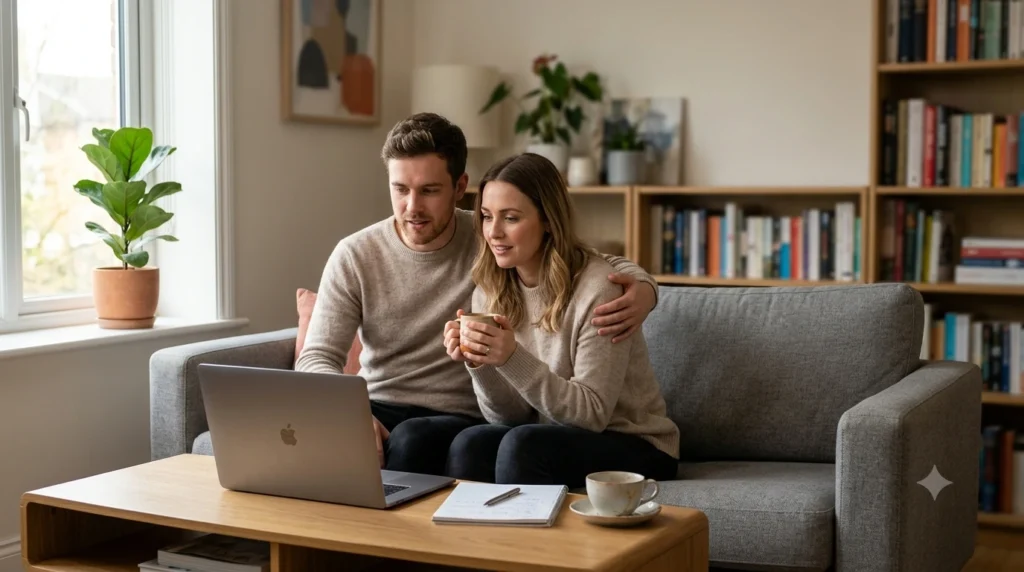 Couple discussing the impact of constant stress on their relationship during an online stress management counselling session.