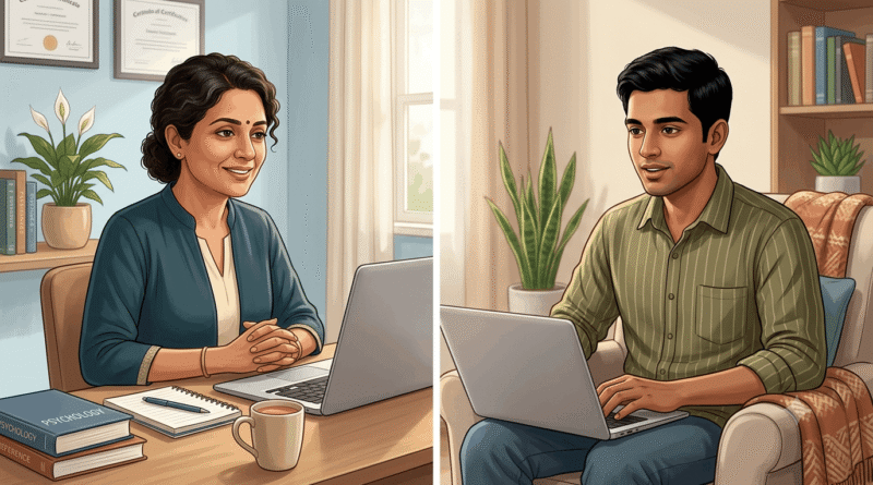 Professional psychologists providing online mental health support to an individual seeking emotional guidance.