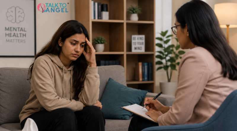 Person receiving online counselling for psychological disorders through a secure video therapy session.
