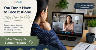 Online therapy session between a psychologist and client discussing mental health concerns virtually.