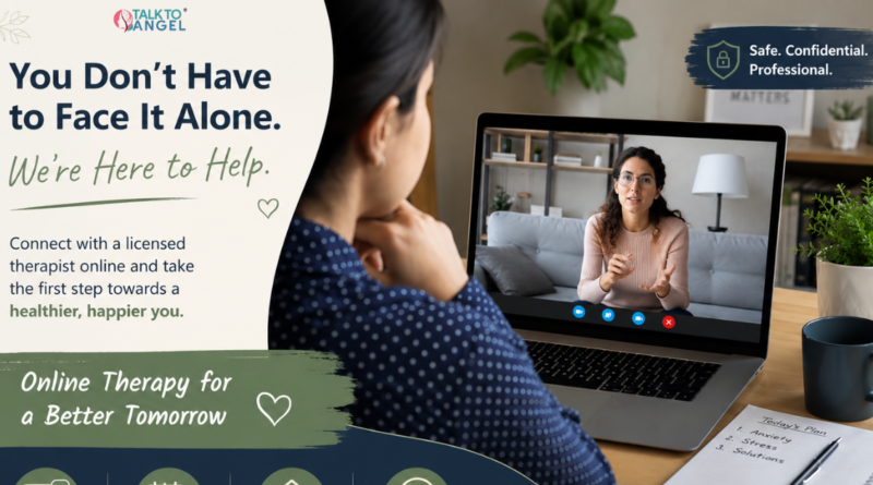 Online therapy session between a psychologist and client discussing mental health concerns virtually.
