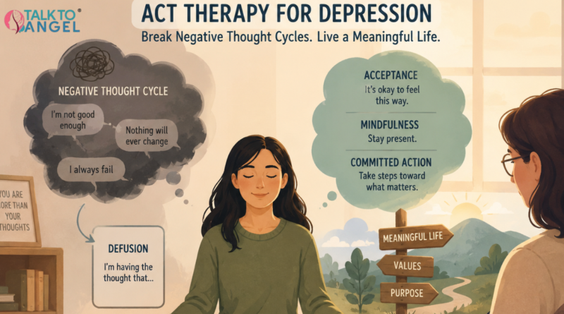 Person practicing mindfulness during ACT therapy to overcome depression and negative thought patterns.