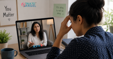 Person attending an online counselling session to manage stress and cope with overwhelming life demands.