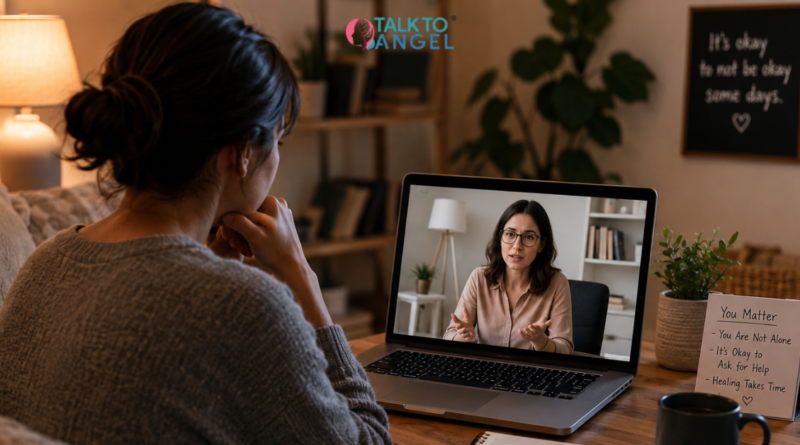 Person attending an online therapy session to cope with loneliness, isolation, and emotional disconnection.