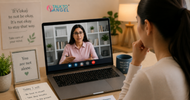 Person receiving online therapy for clinical anxiety & panic attacks through a virtual session.