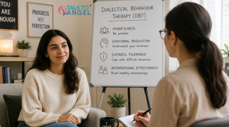 Person taking session Dialectical Behaviour Therapy (DBT) to improve self-esteem, emotional balance, and resilience.