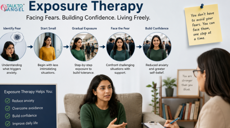 Person gradually facing anxiety-provoking situations with therapist support through exposure therapy.