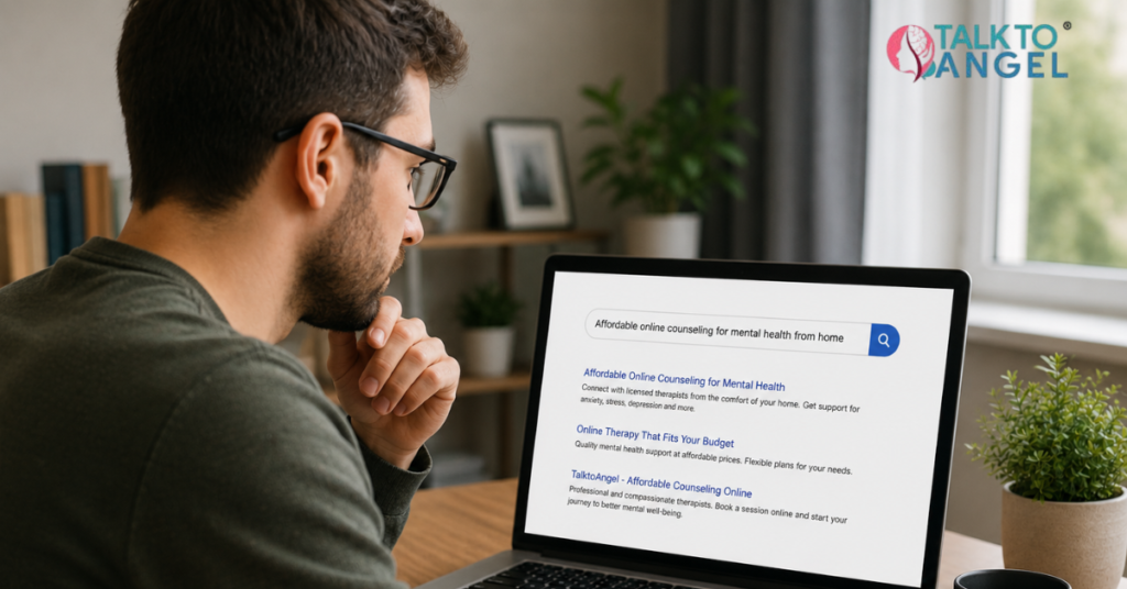 a person searching for Affordable online counseling for mental health from home.
