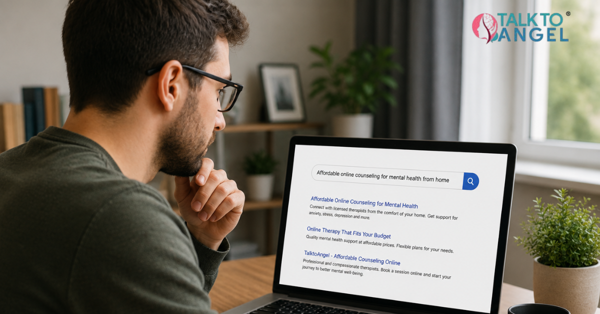 a person searching for Affordable online counseling for mental health from home.