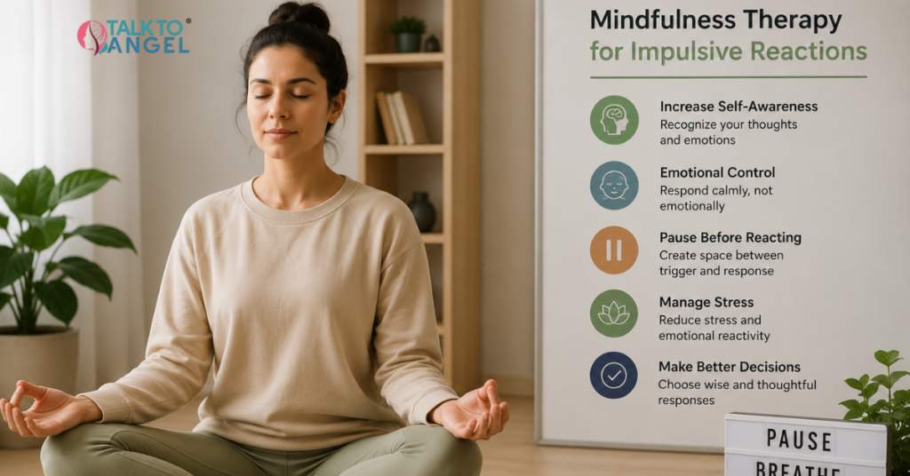 Person practicing mindfulness therapy to improve emotional control and reduce impulsive reactions during stressful situations.
