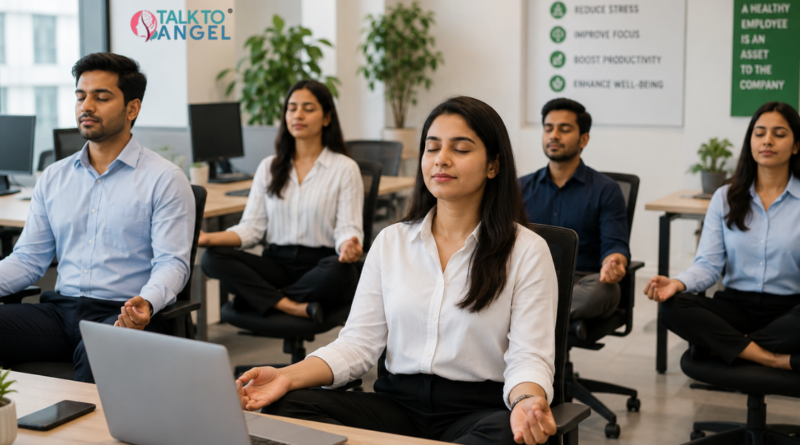 Practicing mindfulness in office to reduce employee burnout and improve productivity