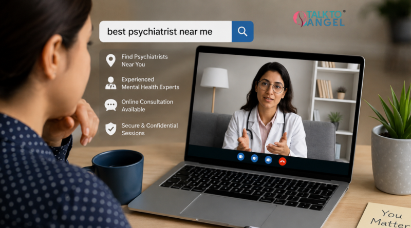 Person consulting psychiatrists online while searching for the best psychiatrist near me for mental health support.
