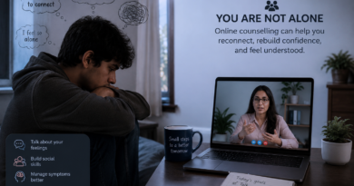 Person with schizophrenia feeling isolated while receiving online counselling support to improve social connections.