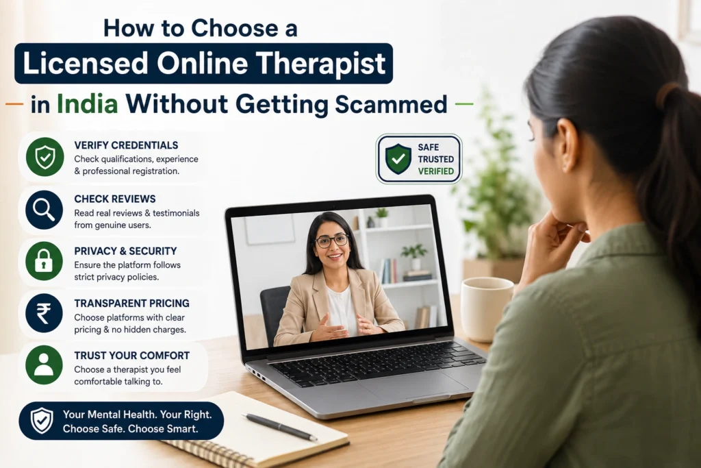Licensed online therapist in India providing safe and trusted virtual mental health support
