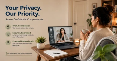 Person attending a secure online therapy session with a licensed therapist, highlighting privacy and confidentiality.