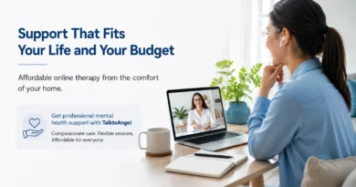 Person attending an affordable online therapy session from home with a psychologist on a laptop.