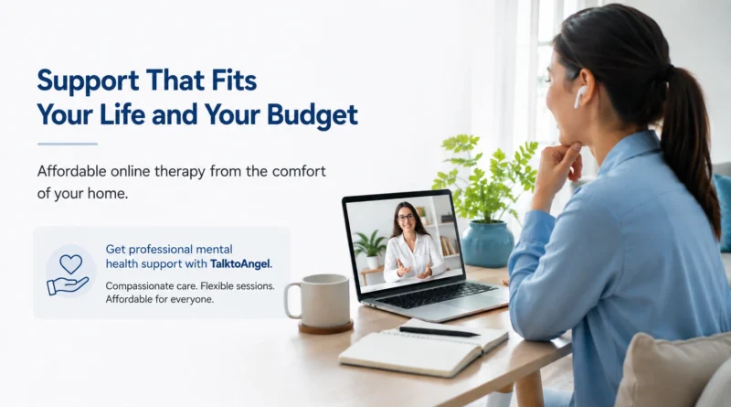 Person attending an affordable online therapy session from home with a psychologist on a laptop.