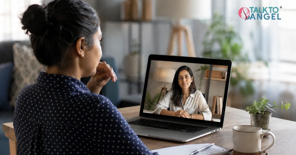 Person consulting an online psychologist in India for professional mental health support and guidance.